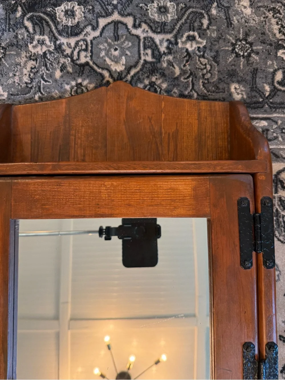 Vtg Handmade Solid Wood Wall Cabinet Shelf with Mirror Country Cottage Farmhouse